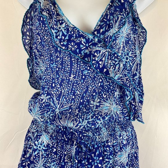 Poupette St. Barth Romper XS Blue White Firework Print Sleeveless Ruffle New NWT - Picture 4 of 13